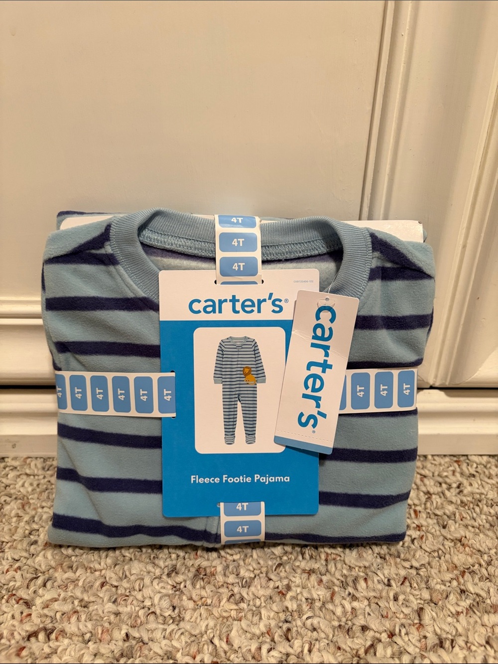 Carter's Light Blue and Navy Striped Fleece Footie